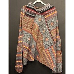 Thailand Boho Wide Leg Harem Pants Cotton  Women's Small Peruvian Print C3
